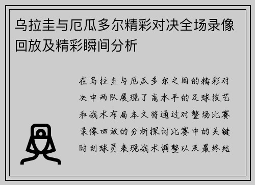 乌拉圭与厄瓜多尔精彩对决全场录像回放及精彩瞬间分析